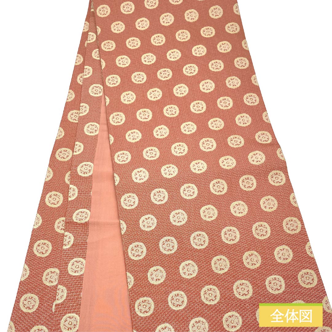 名古屋帯 紅唐色(べにとういろ) 作家物 龍村美術 糸屋輪宝手 帯丈358cm 正絹 Sランク 全通 セミフォーマル 朱系 1124008372316 開き仕立て