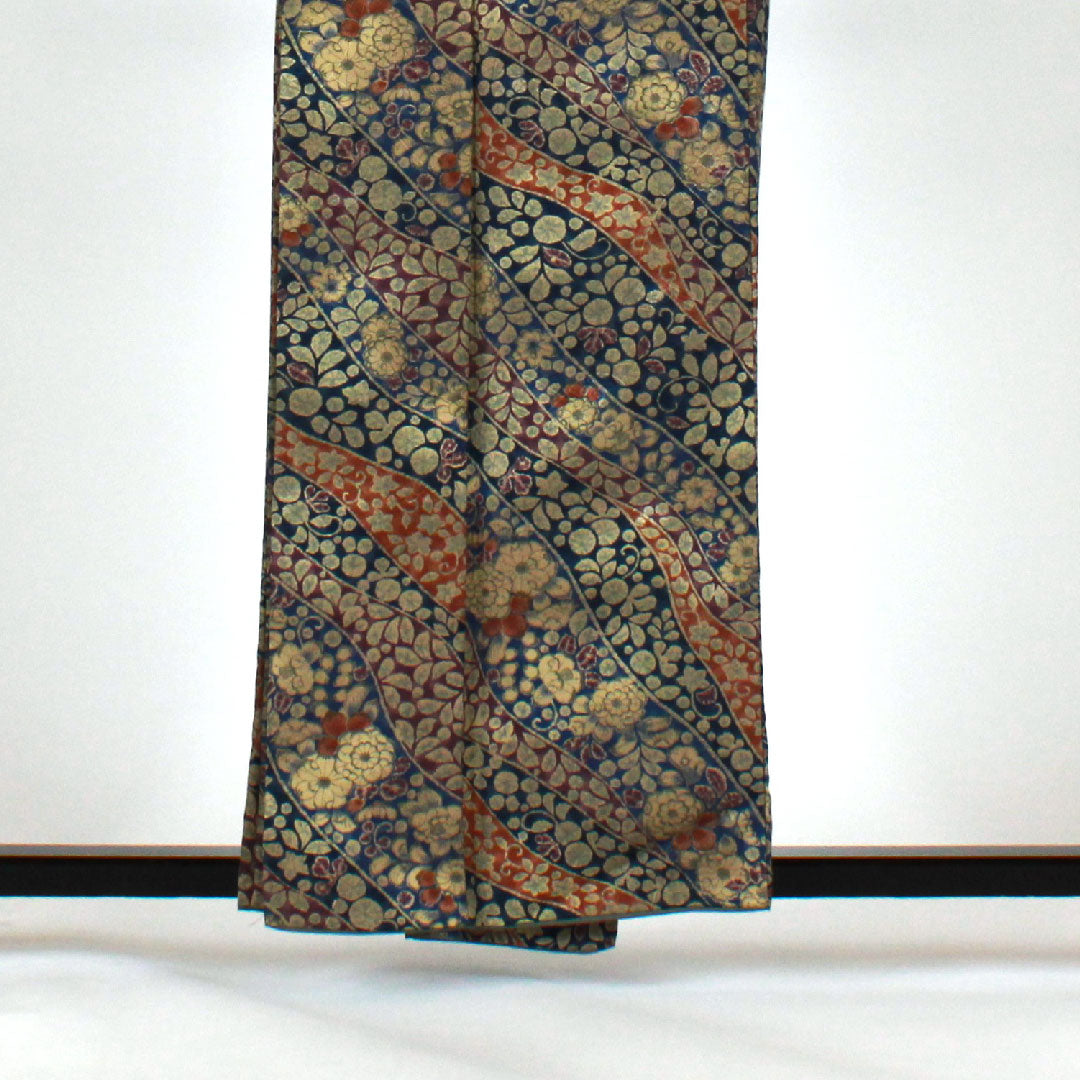 小紋 身丈159cm 裄丈63cm 袷 辻ヶ花 洗える着物 ポリ Sランク 紺系 1115000902318