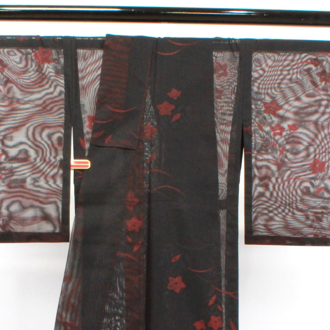 夏物 正絹 色無地 身丈167cm 裄丈63.5cm 桔梗 露草 紗 Sランク 赤系 1132001162512