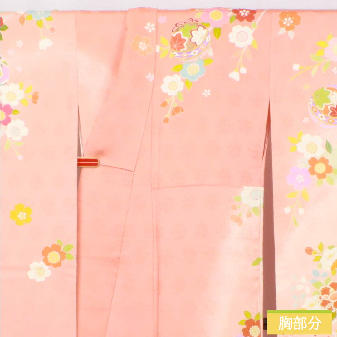 振袖 正絹 Sランク 身丈164.5cm 裄丈68cm 袷 珊瑚色(さんごいろ) 京友禅 吉祥文様 御所車 束ね熨斗 パールトーン加工 ピンク系 1113002582413