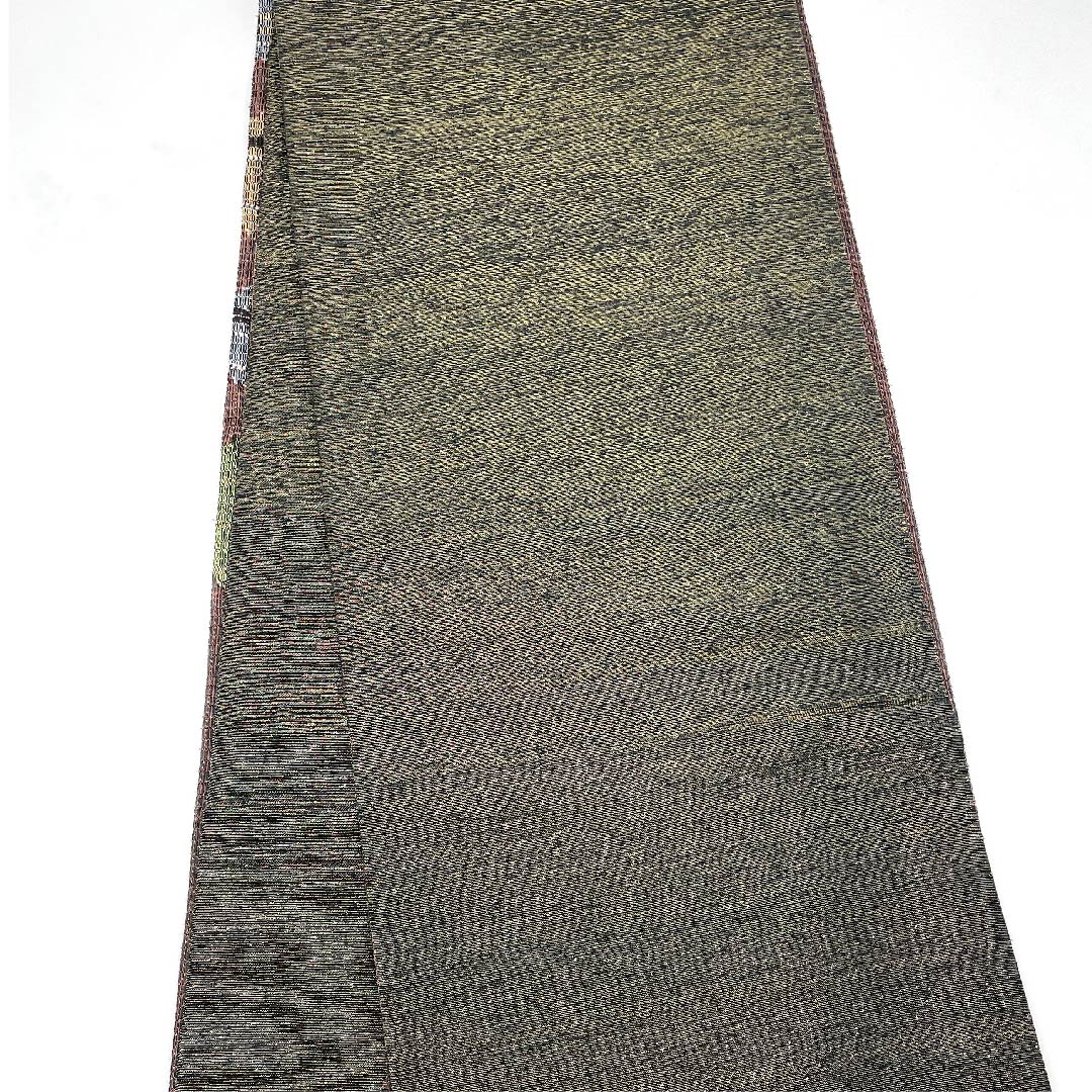 (未仕立)袋帯 桃尻色(ももじりいろ) 幾何学模様 帯丈454cm 正絹 Aランク ポイント柄 カジュアル 茶系 1123007203414