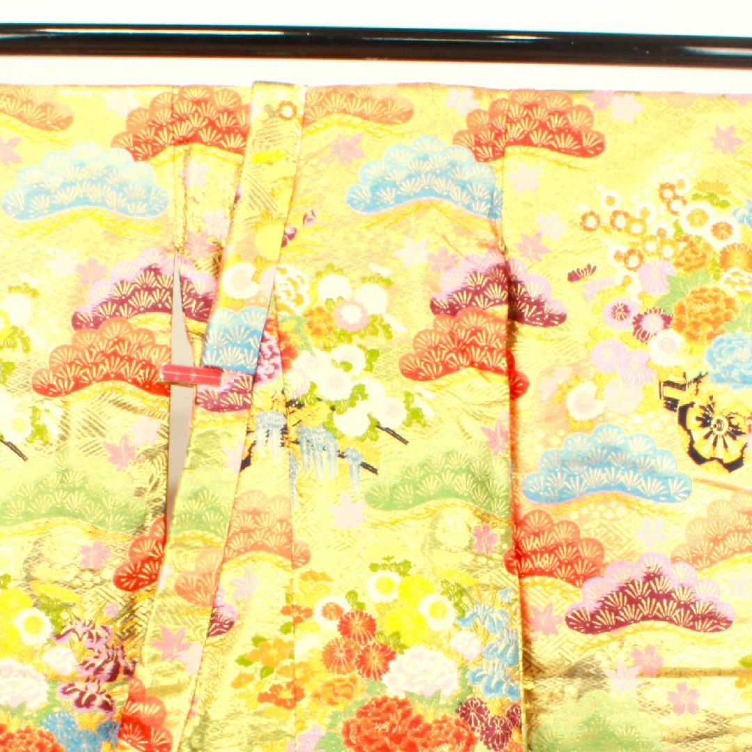 色打掛 身丈195cm 唐織 松 菊 花車 正絹 Sランク 袷 朱系 1110000412916