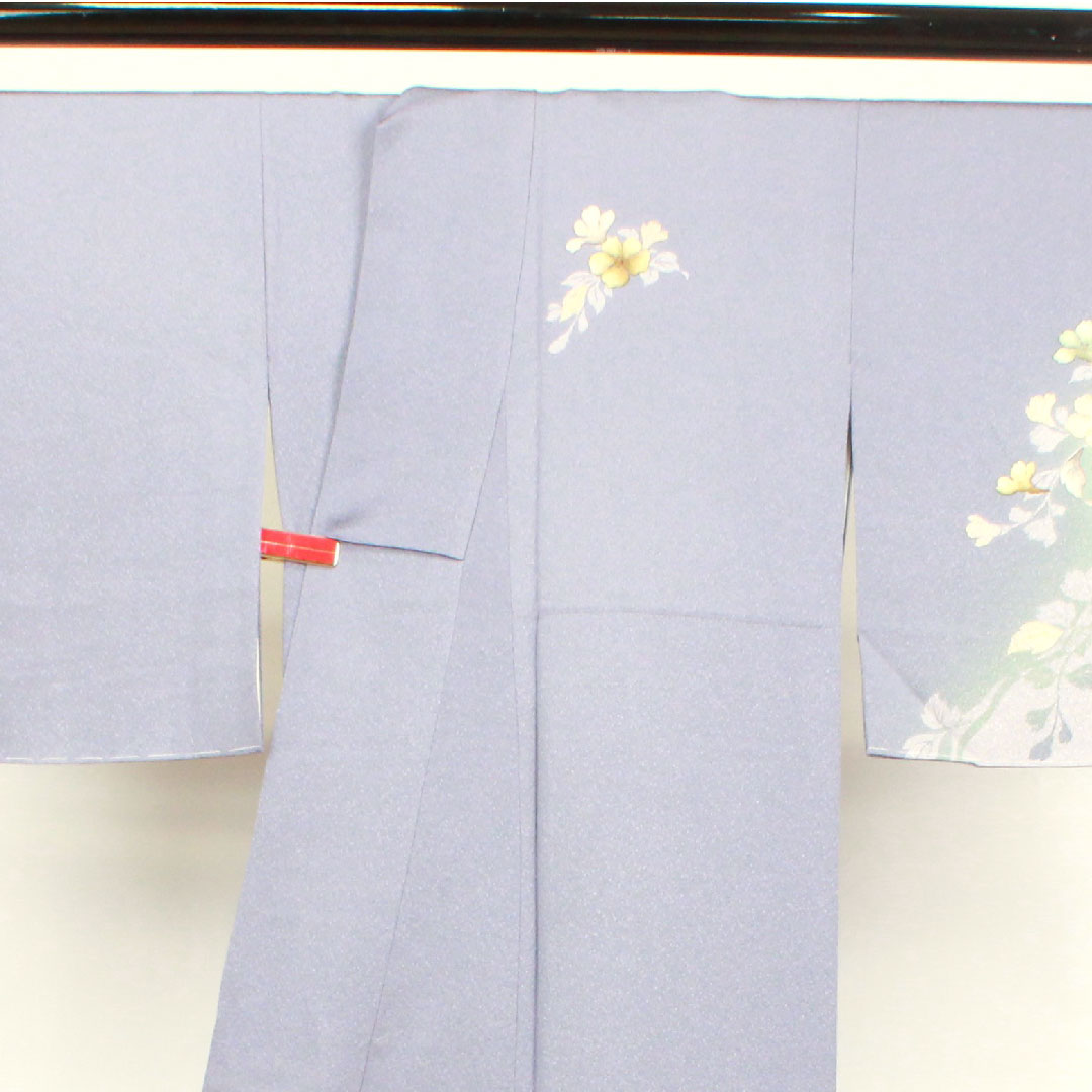 訪問着 袷 身丈156cm 裄丈64cm しつけ糸付き 未使用品 相思鼠色 京友禅 作家物 草花模様 正絹 Sランク グレー系 1112002582322