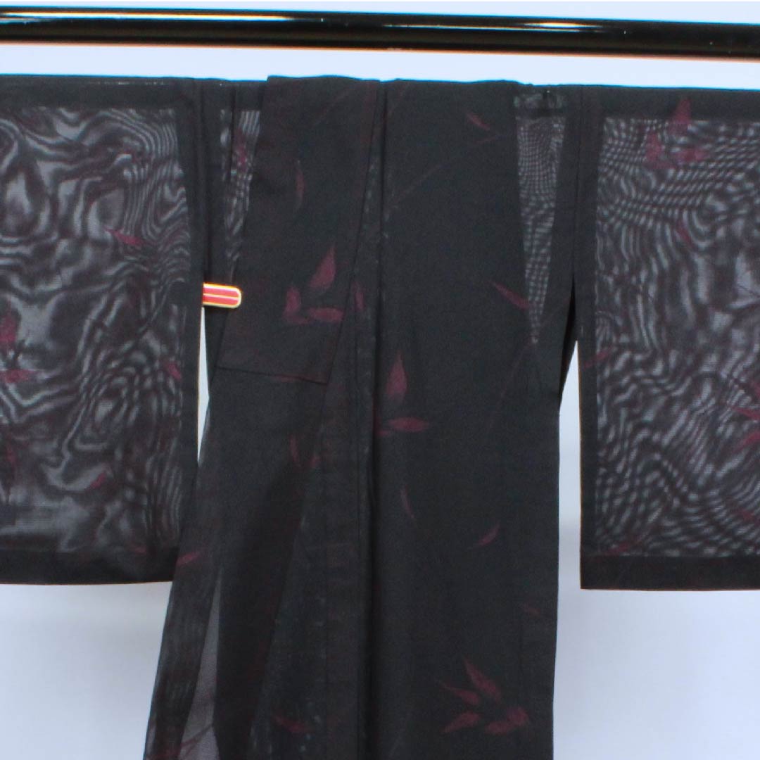 夏物 正絹 小紋 身丈153cm 裄丈61.5cm 黒色 抽象模様 絽 Aランク 黒系 1132000293210
