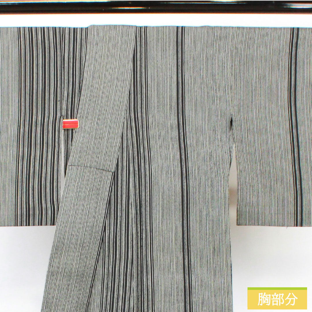 紬 正絹 身丈165.5cm 裄丈65cm 縞 Sランク 単衣 モノトーン 1116003692527