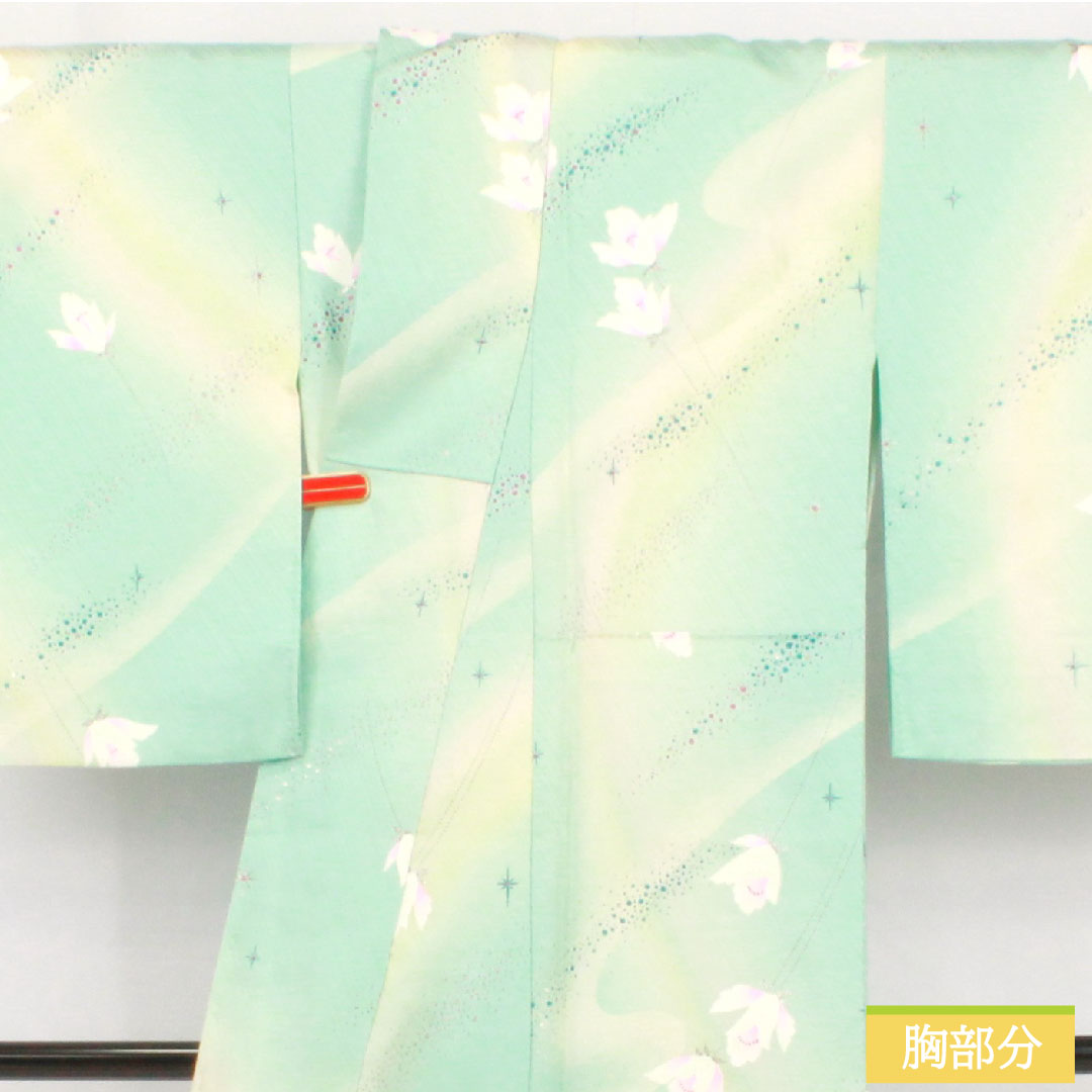 小紋 正絹 身丈157cm 裄丈63cm 袷 抽象花 銀彩加工 Sランク 水色系 1115004902324