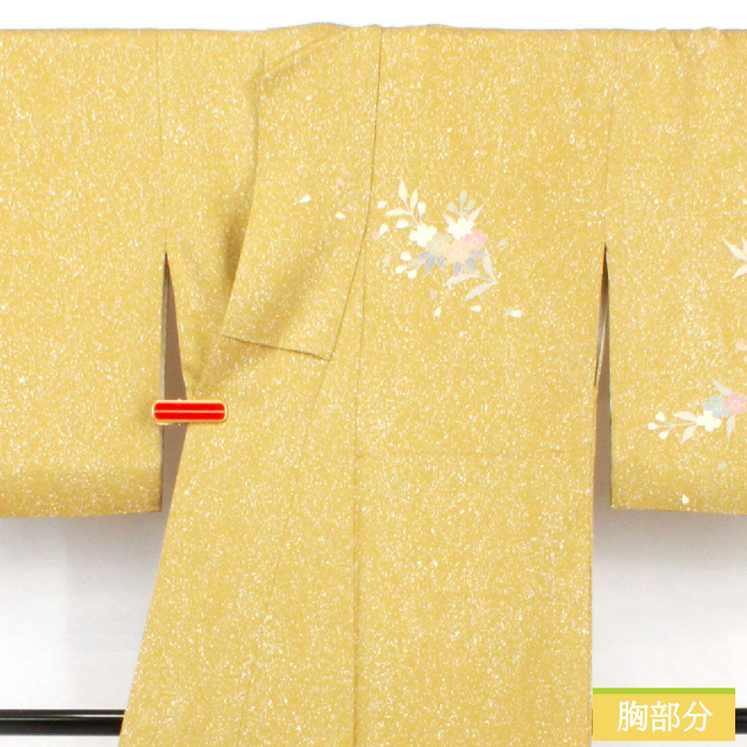 訪問着 正絹 袷 身丈160.5cm 裄丈65.5cm 梨子色(なしいろ) 京友禅 タタキ染 桜 Sランク 黄系 1112005622423