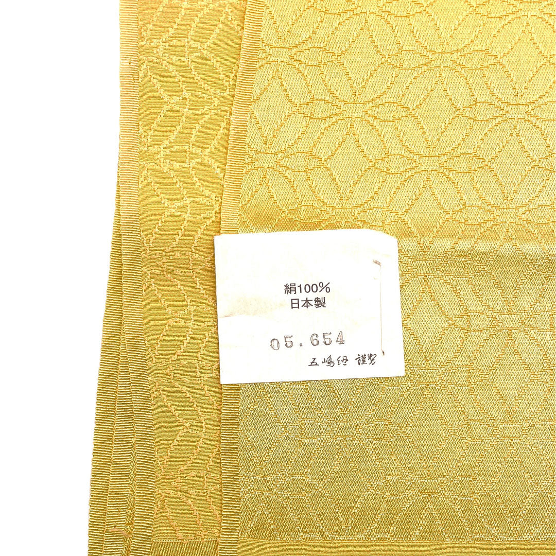 (新古品)帯揚げ 正絹 NEWランク カジュアル 濃卵色(こいたまごいろ) 五嶋紐 丹後ちりめん 七宝つなぎ 長さ約180cm 幅約30cm 黄系 1136003151923