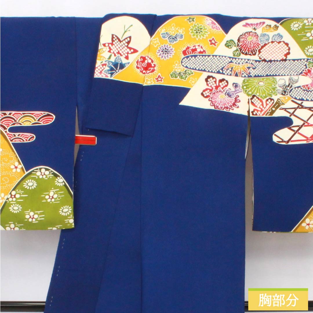 訪問着 正絹 Bランク 袷 身丈167.5cm 裄丈64.5cm 瑠璃色(るりいろ) 京紅型 紅型調 風景模様 半衿付き 青系 1112006684517
