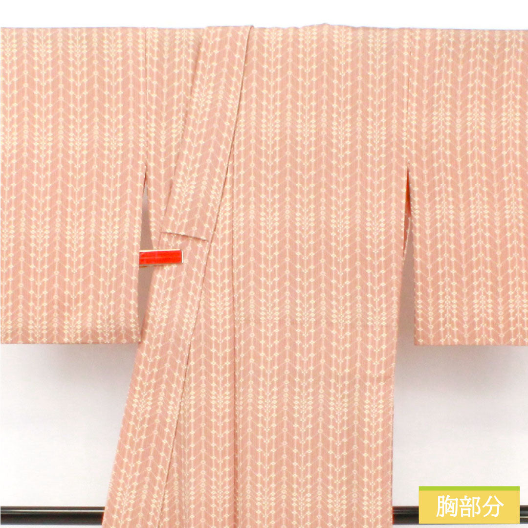 小紋 正絹 Aランク 身丈144.5cm 裄丈60.5cm 単衣 嵯峨鼠色(さがねずいろ) 幾何学模様 ピンク系 1115007623113