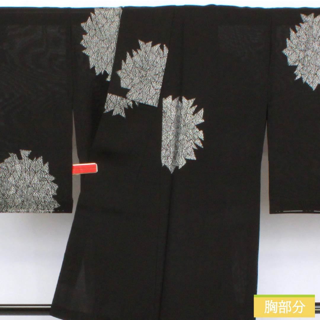 夏物 ポリエステル 小紋 身丈147cm 裄丈64.5cm 縫い取り 抽象模様 紗 Sランク 黒系 1132002412110