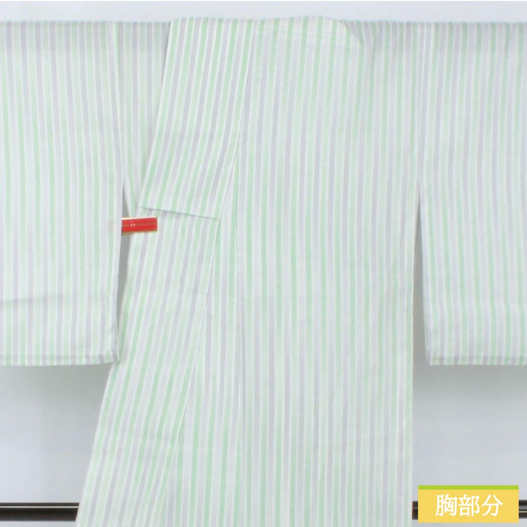 夏物 ポリエステル 小紋 身丈161cm 裄丈64.5cm 縞 洗える着物 絽 Sランク 白系 1132001922411