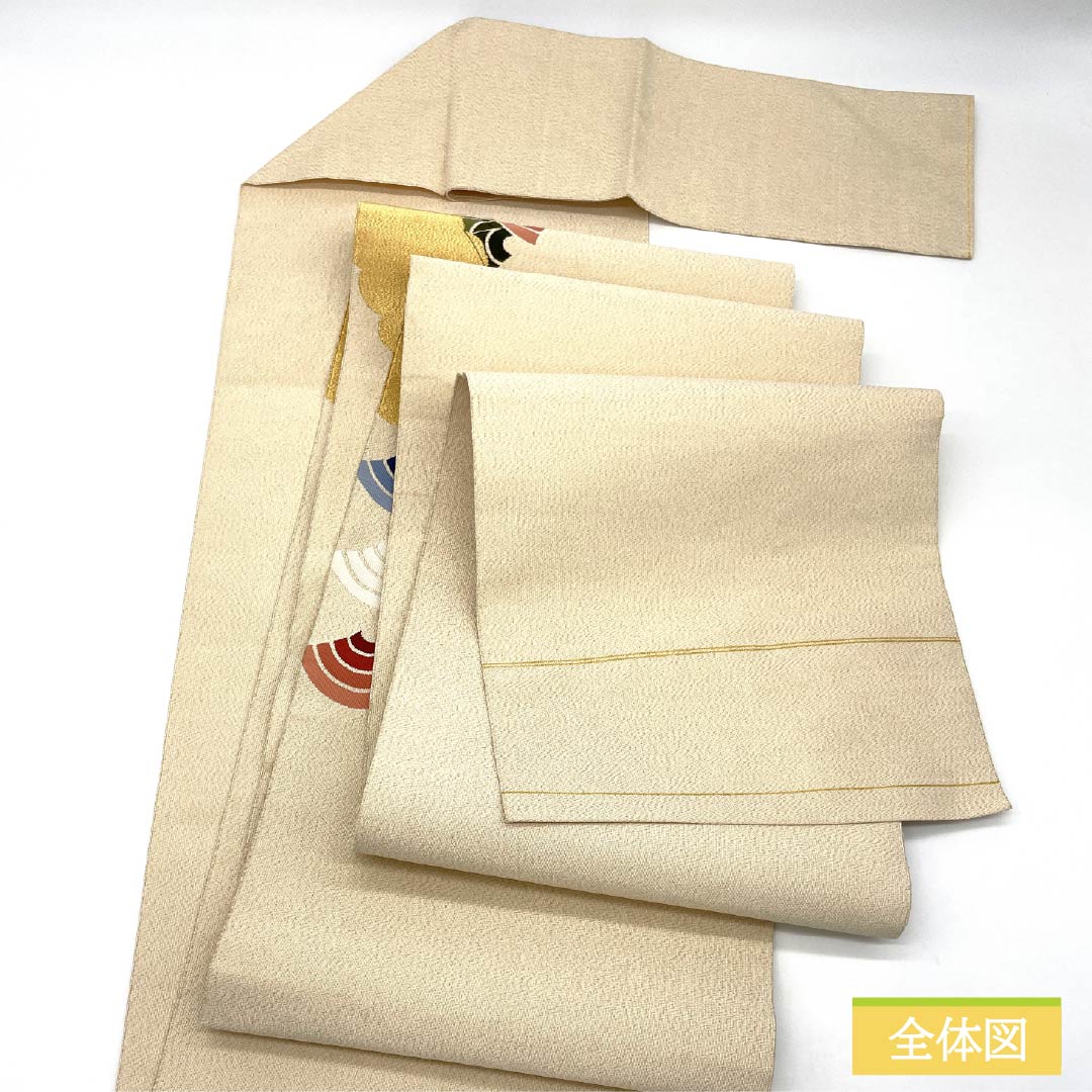 名古屋帯 正絹 Sランク 綴れ織 雲取り 青海波 帯丈430cm ポイント柄 セミフォーマル 金系 1124010522421 松葉仕立て