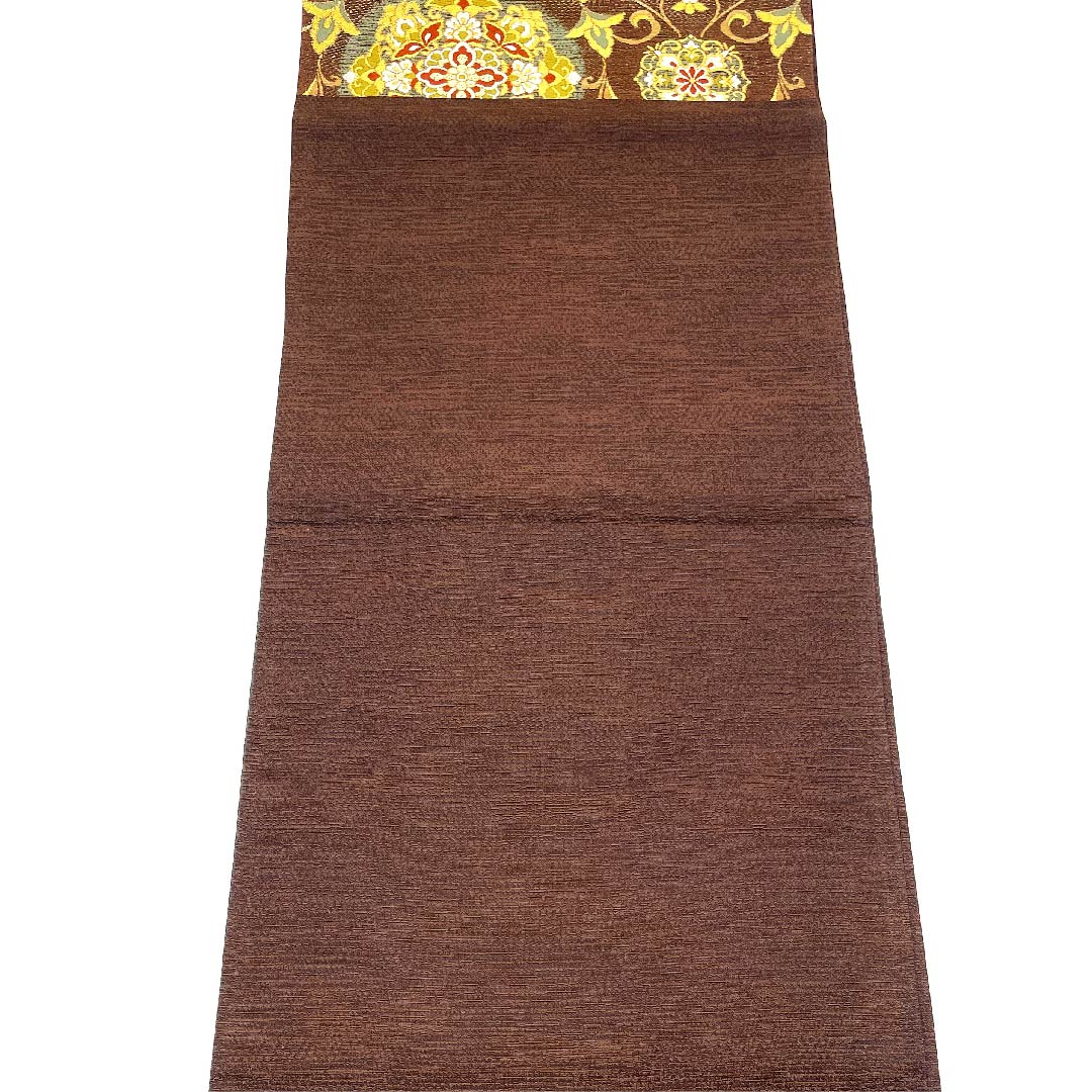 袋帯 濃茶色(こいちゃいろ) 古渡更紗 帯丈400cm 正絹 Sランク 六通 フォーマル 茶系 1123002842314
