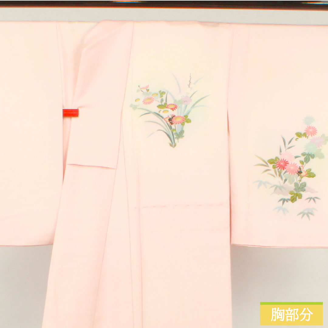 訪問着 正絹 袷 身丈166cm 裄丈63.5cm 曙色 京友禅 草花模様 Aランク ピンク系 1112003713513