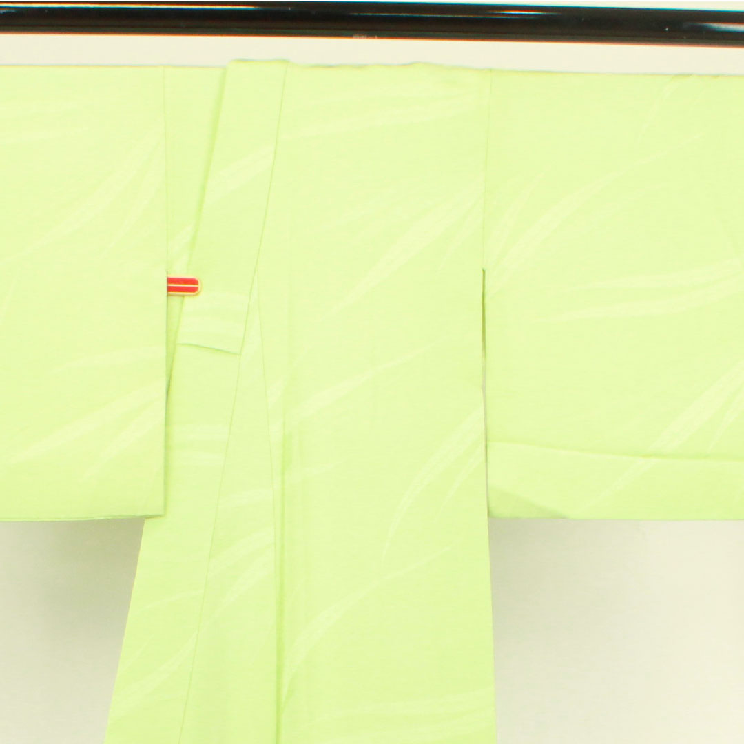 色無地 正絹 黄緑色 笹 身丈151.5cm 裄丈62cm 袷 Sランク 緑系 1114000892219