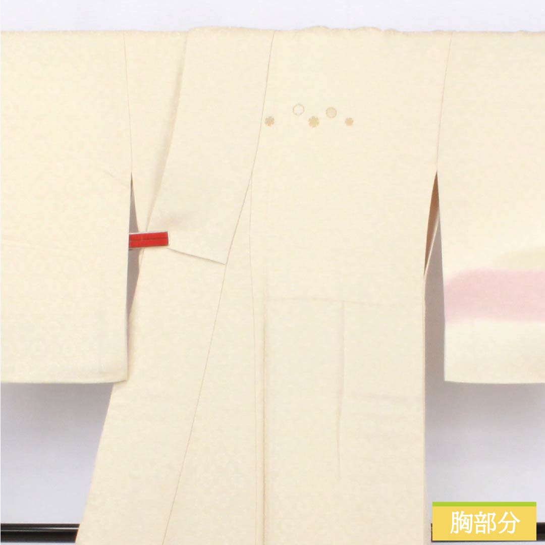 訪問着 正絹 Sランク 袷 身丈158cm 裄丈66cm 生成り色(きなりいろ) 付下げ 京友禅 雪輪 白系 1112006782311