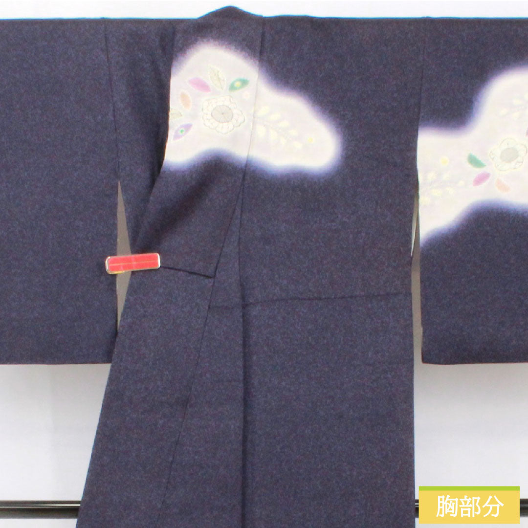 訪問着 正絹 袷 身丈154cm 裄丈63cm 鉄葡萄色(てつぶどういろ) 辻ヶ花 タタキ染 Aランク 紺系 1112005133218