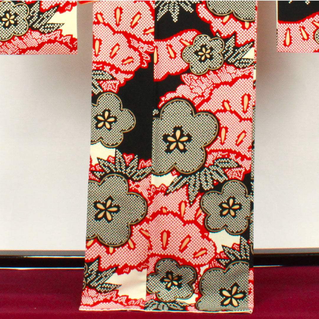 振袖 身丈170.5cm 裄丈67cm 袷 モノトーン 洗える着物 松竹梅 ポリ Sランク 黒系 1113001322610