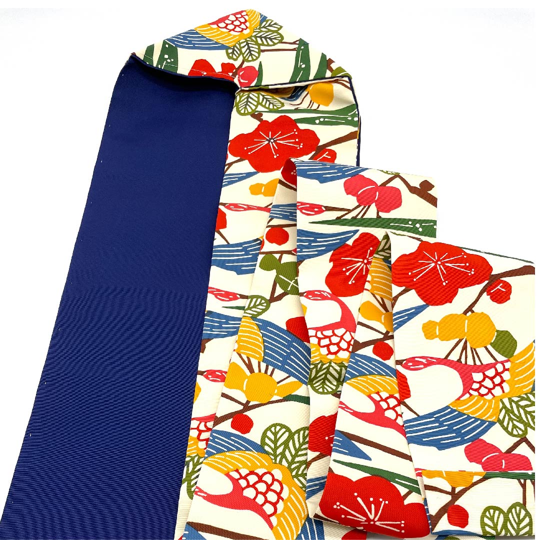 名古屋帯 乳白色色 型染 京紅型 鳥 花模様 帯丈353cm 正絹 Sランク 全通 カジュアル 白系 1124003592311 名古屋仕立て