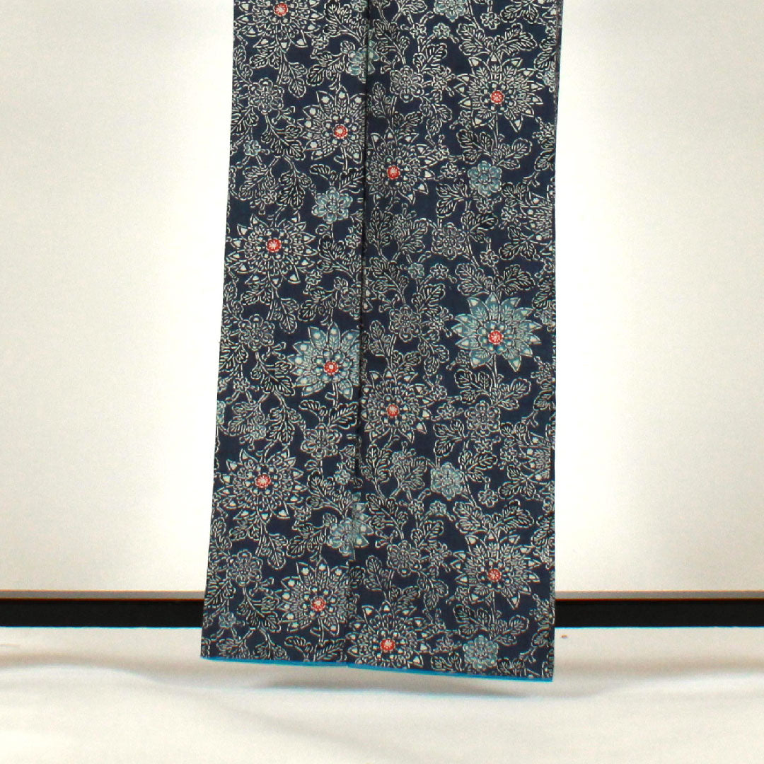 紬 身丈163.5cm 裄丈65cm 浦野理一 花柄 正絹 Sランク 袷 紺系 1116000932418