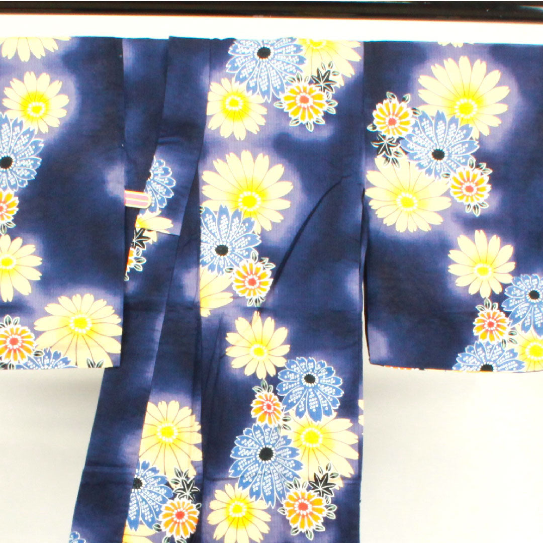 浴衣 マリーゴールド 木綿 Sランク 単衣 身丈154.5cm 裄丈62cm 紺系 1118002102218