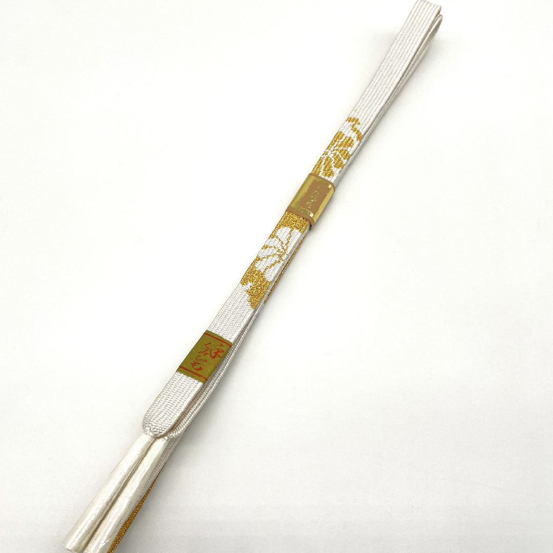 (新古品) 帯締め・帯揚げセット 正絹 Aランク 結婚式 披露宴 扇付き 長さ約158cm 幅約1.5cm 留袖用 白系 1141000033311