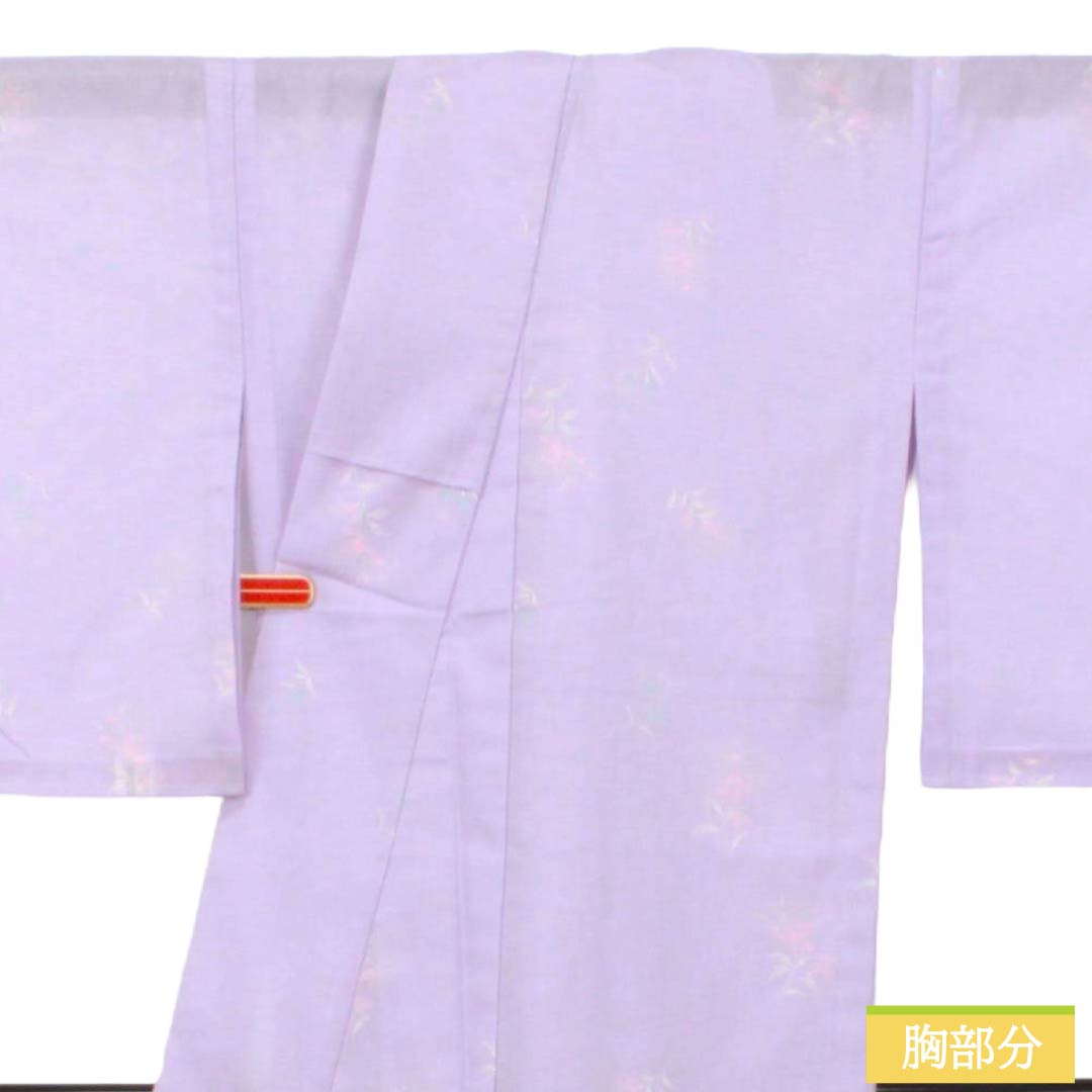 夏物 ポリエステル 小紋 Sランク 身丈159cm 裄丈64cm 薄藤色(うすふじいろ) 洗える着物 小花 絽 紫系 1132006042320