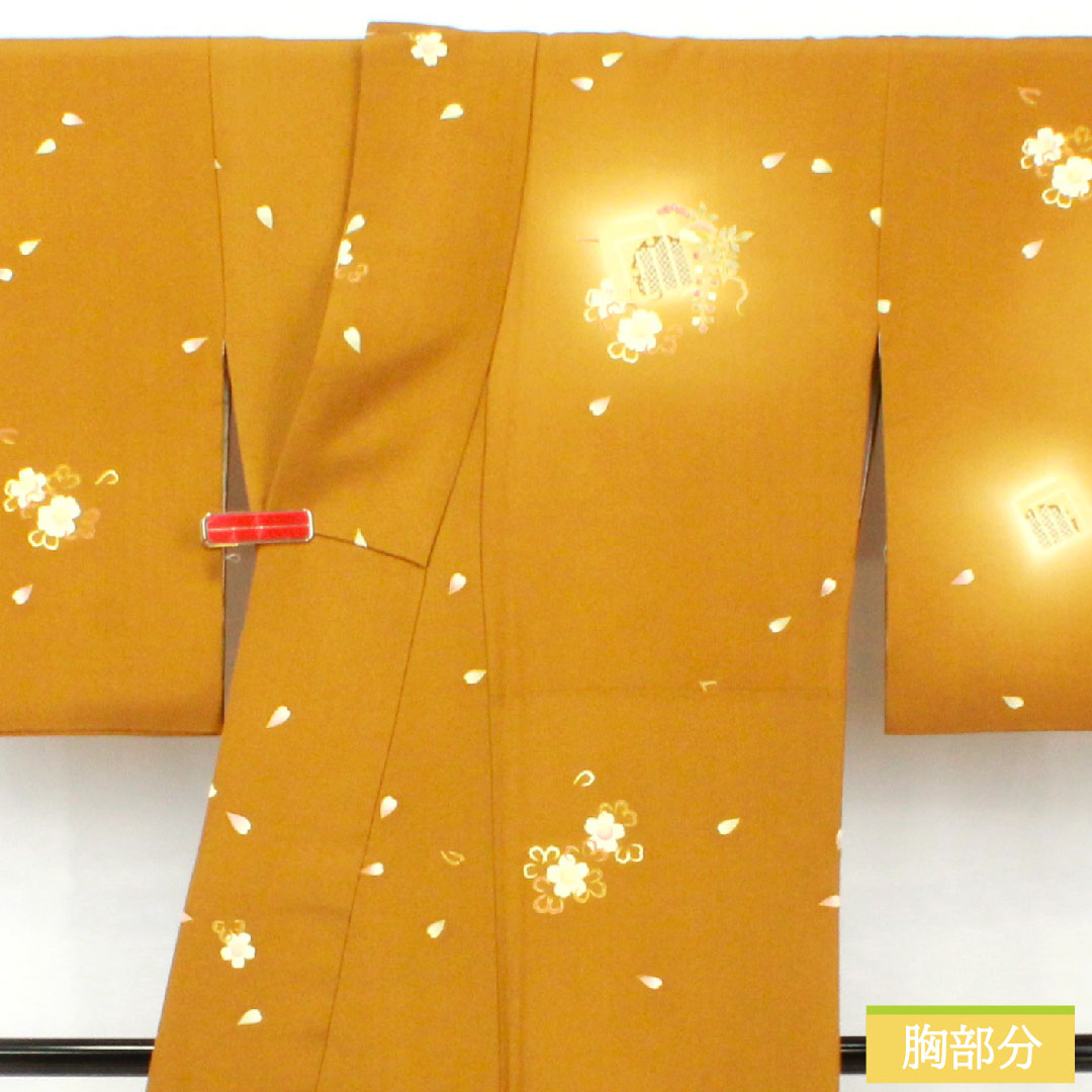 訪問着 正絹 袷 身丈156cm 裄丈66.5cm 木蘭色(もくらんじき) 桜 源氏香 パールトーン加工 Aランク 黄系 1112005433323
