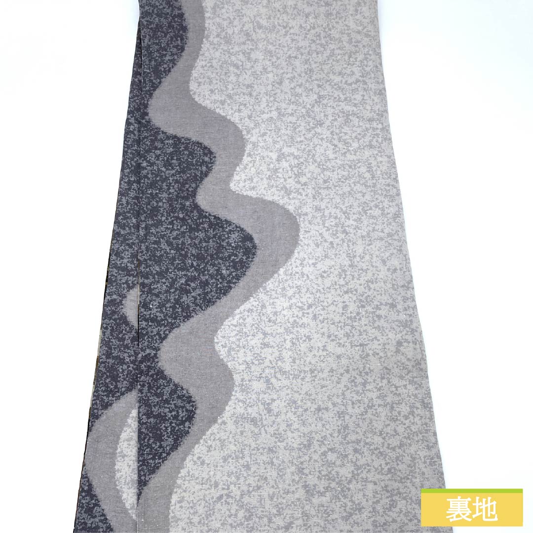 袋帯 正絹 団栗色(どんぐりいろ) リバーシブル 花唐草 幾何学模様 帯丈448cm Sランク 全通 カジュアル 茶系 1123012462314