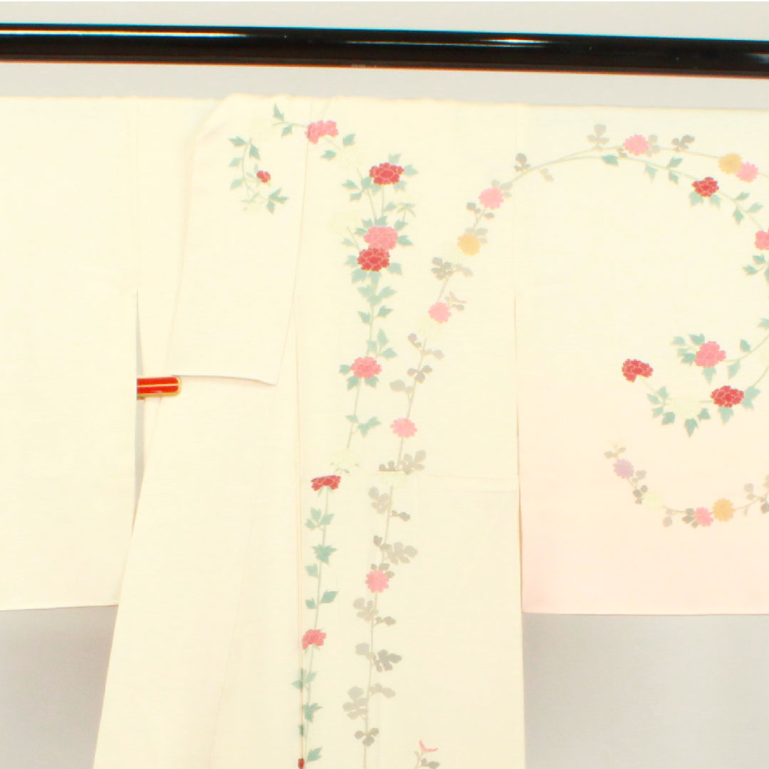 訪問着 正絹 袷 身丈159.5cm 裄丈63cm 薄桜色 京友禅 草花模様 しつけ糸付き 未使用品 Sランク ピンク系 1112003142313