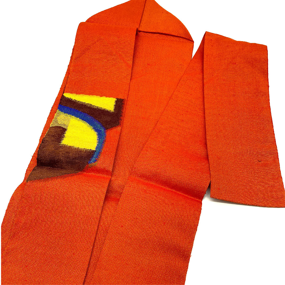 名古屋帯 抽象模様 帯丈370cm 正絹 Sランク ポイント柄 カジュアル 朱系 1124001732316