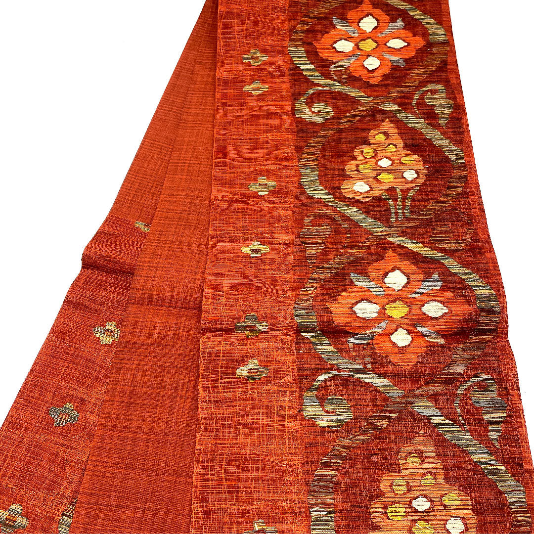 袋帯 櫛織 抽象模様 帯丈432cm 正絹 Sランク 六通 カジュアル 赤系 1123004552312