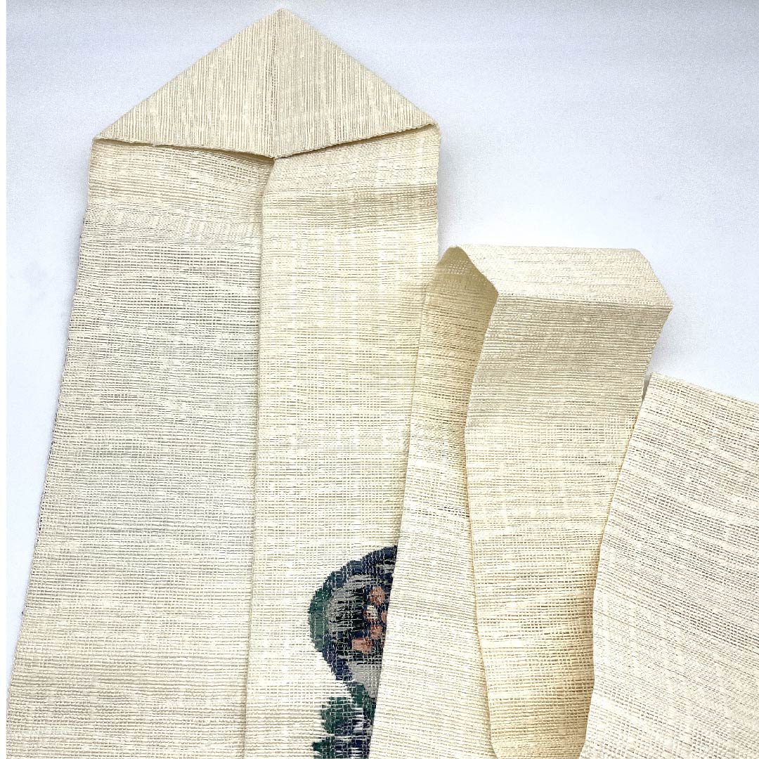 名古屋帯 生成り色 夏帯 羅 葡萄 帯丈371.5cm 正絹 Sランク ポイント柄 カジュアル クリーム系 1124004222315 名古屋仕立て