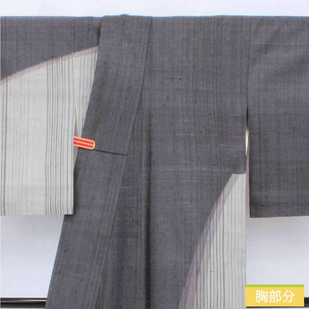 訪問着 正絹 Aランク 袷 身丈164.5cm 裄丈64cm 黝色(ゆうしょく) 紬地 縞 グレー系 1112006643422