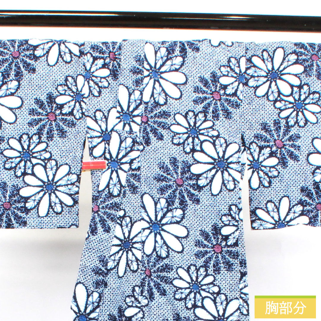 浴衣 木綿 身丈148cm 裄丈63.5cm Sランク 単衣 紺系 濃紺色(のうこんいろ) リップル 菊 1118004572118