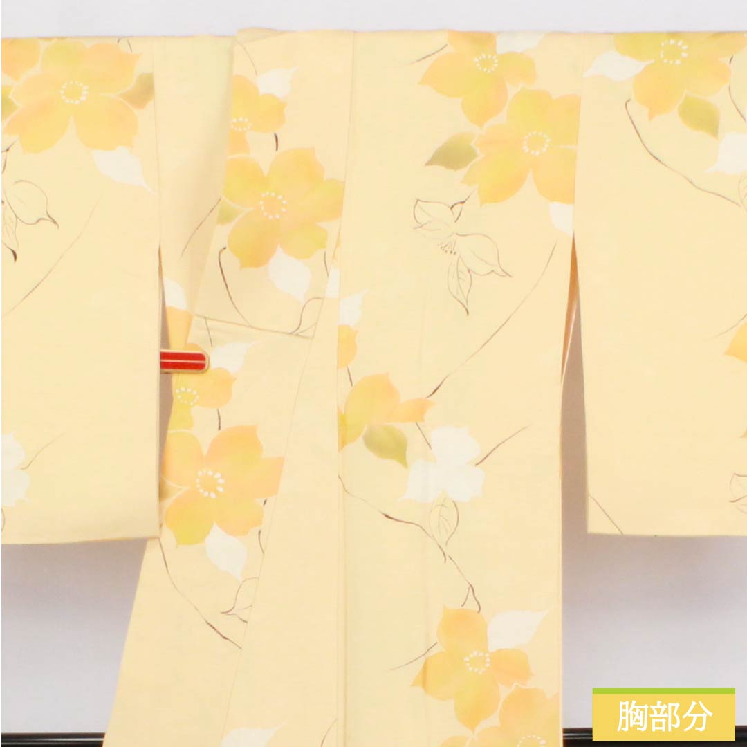 小紋 正絹 身丈160.5cm 裄丈64.5cm 袷 麴色(こうじいろ) 地紋起こし 洋花 Aランク クリーム系 1115006153415