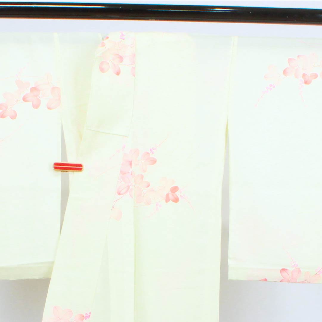 夏物 正絹 小紋 身丈157.5cm 裄丈64.5cm 白百合色(しらゆりいろ)萩 絽 Bランク クリーム系 1132000044315