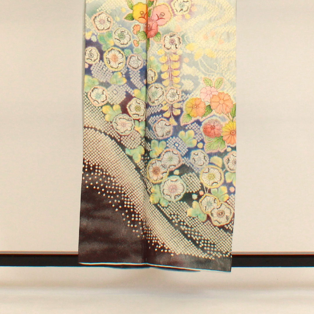 訪問着 袷 身丈159cm 裄丈66cm 辻ヶ花 銀通し 作家物 正絹 Sランク グレー系 1112000532322