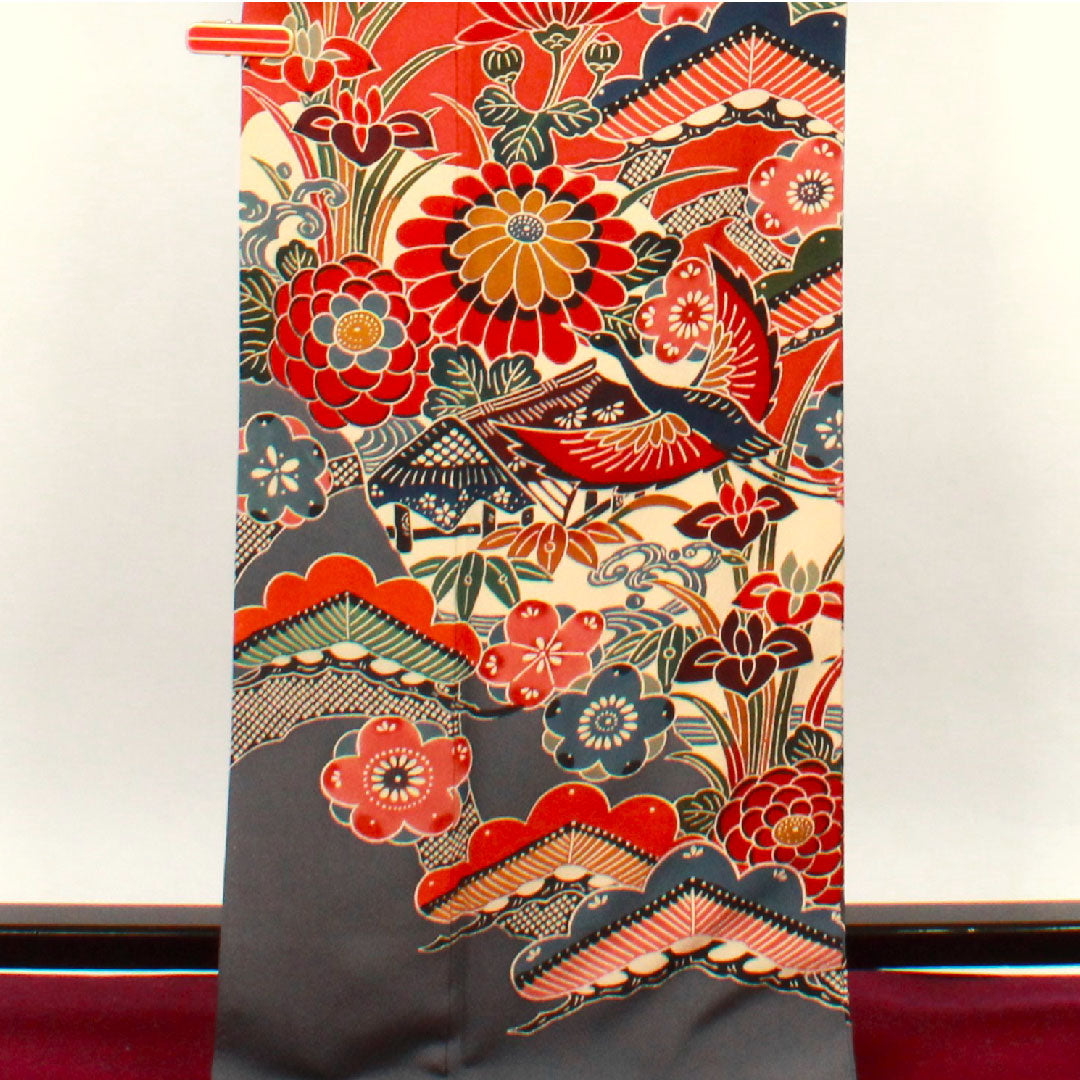 振袖 身丈168cm 裄丈67cm 袷 弁柄色 京紅型 小振袖 正絹 Sランク 赤系 1113000852512