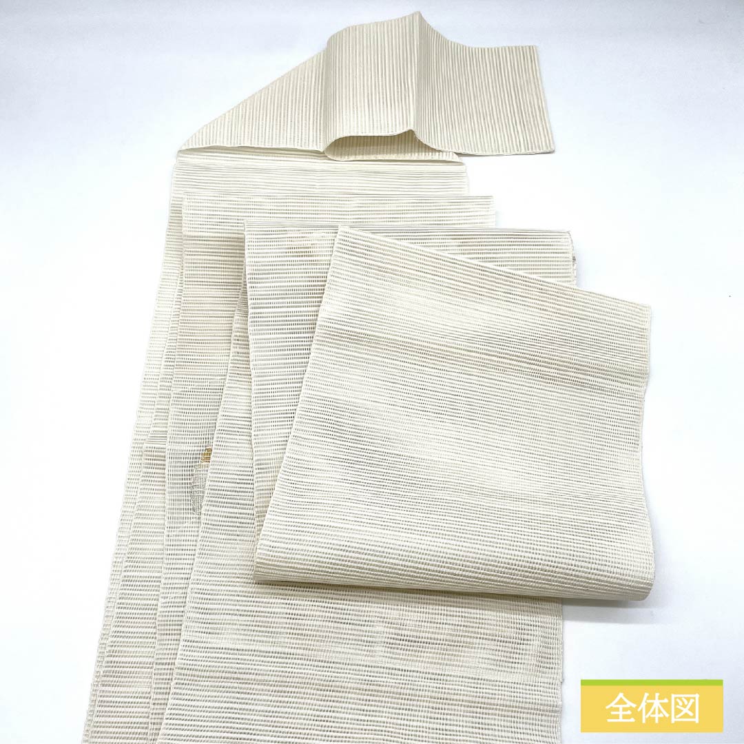 名古屋帯 正絹 生成り色(きなりいろ) 夏帯 竹垣 比翼仕立て 帯丈370cm Sランク ポイント柄 フォーマル クリーム系 1124008322315 松葉仕立て