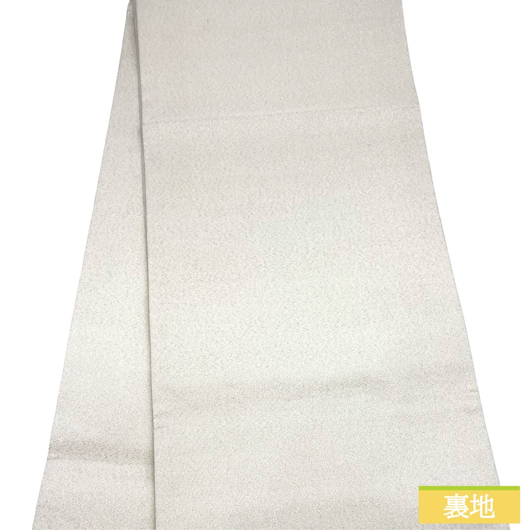 袋帯 正絹 Aランク 生成り色(きなりいろ) 蘇州刺繡 綴れ地 風景模様 銀糸 帯丈468cm ポイント柄 セミフォーマル 白系 1123017533411