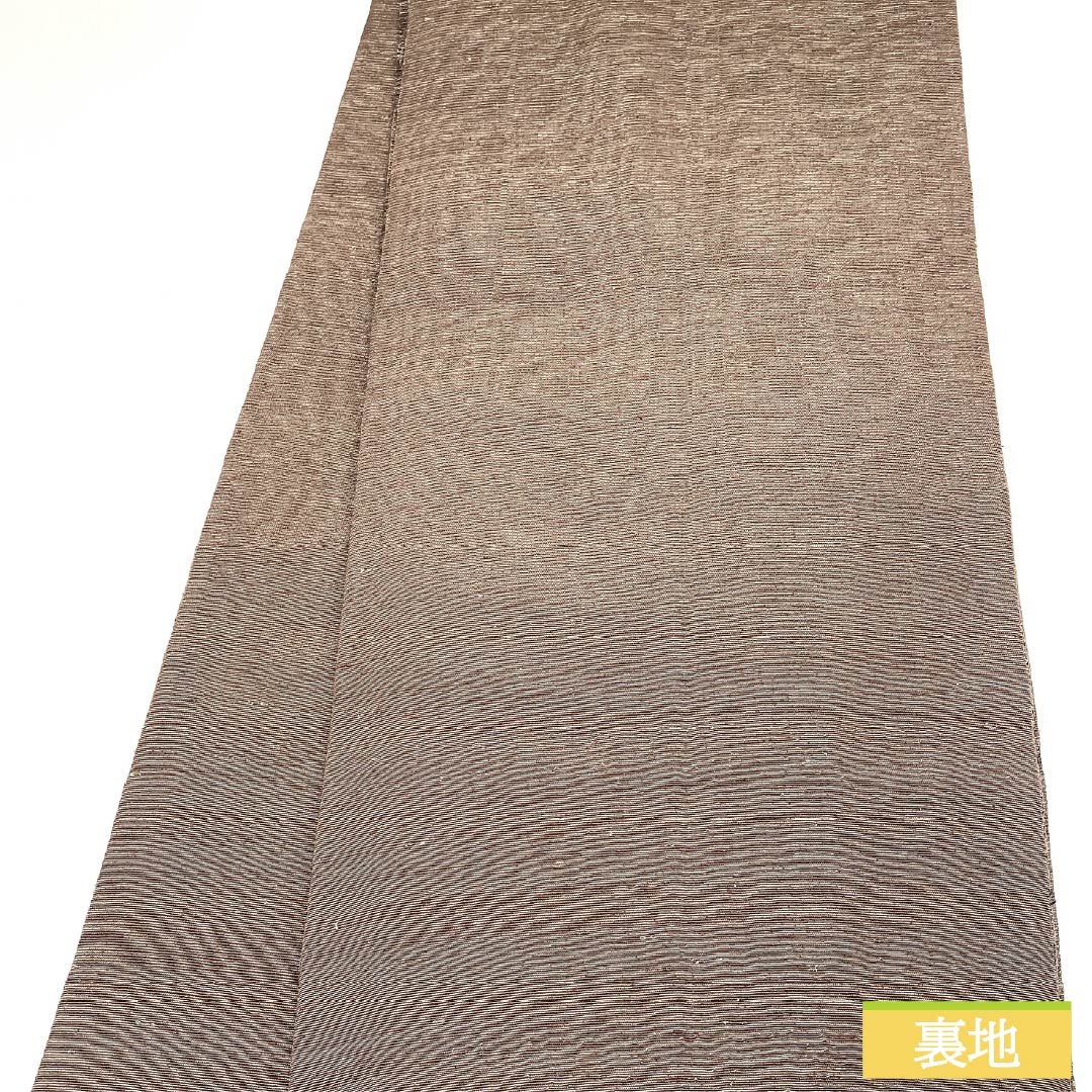 袋帯 正絹 燻色(ふすべいろ) 西陣織 抽象模様 金糸入り 櫛織 帯丈444cm Sランク ポイント柄 セミフォーマル 茶系 1123012682314