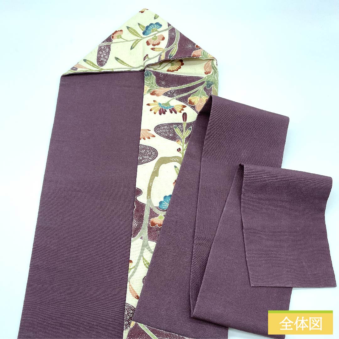 Nagoya obi, natural color (kinariiro), floral arabesque, flowing water pattern, obi length 345cm, pure silk, S rank, full length, casual, cream color, 1124006212315, Nagoya style