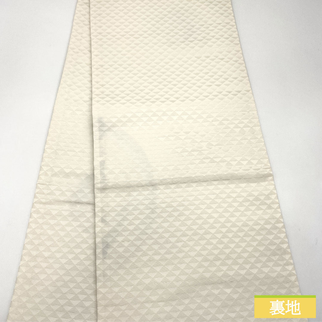 袋帯 正絹 Sランク 染め帯 唐獅子 円相 銀通し 墨描き 帯丈462cm ポイント柄 カジュアル 白系 1123017102411