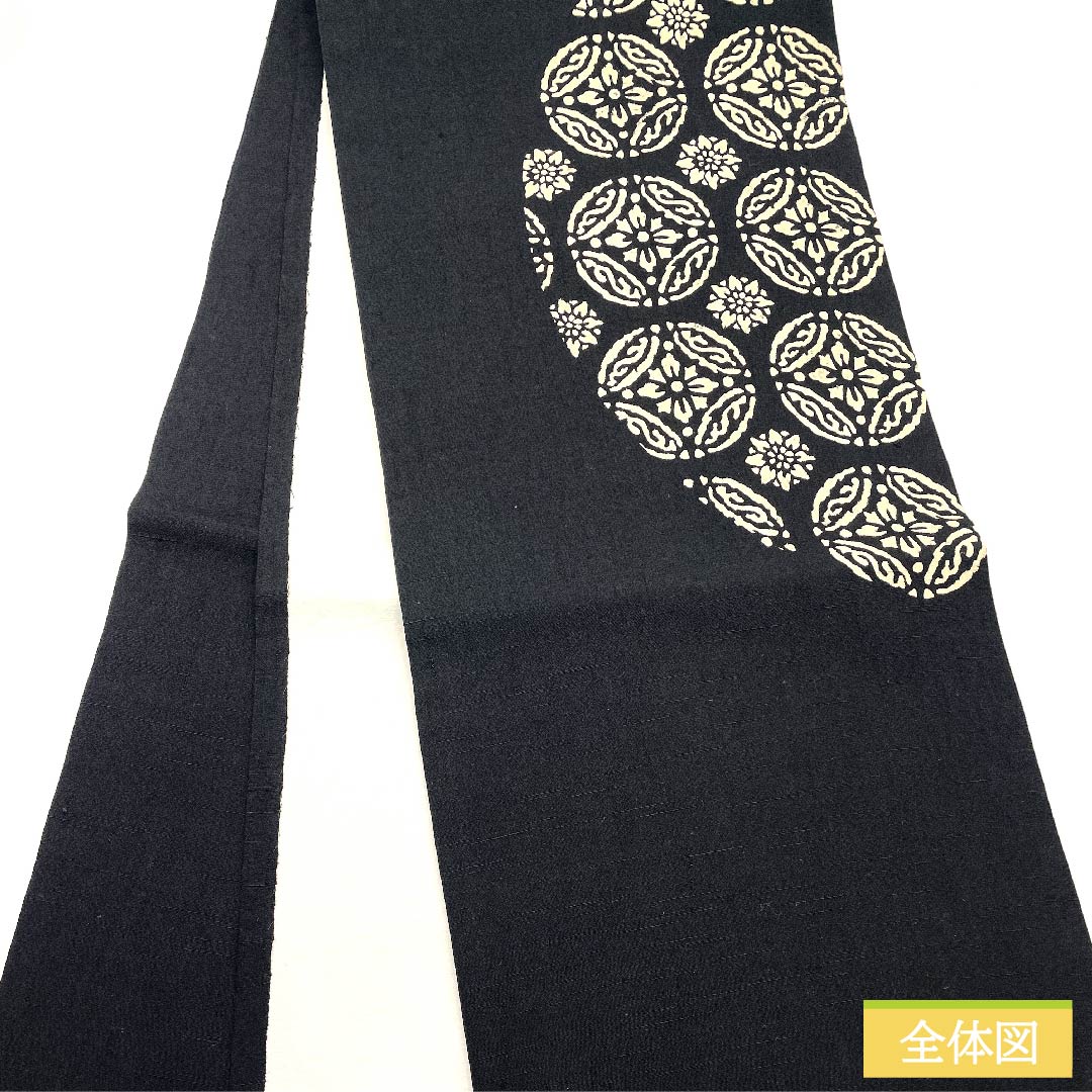 名古屋帯 黒色 モノトーン 花柄 長尺 帯丈376cm 正絹 Bランク ポイント柄 カジュアル 黒系 1124006174310 開き仕立て
