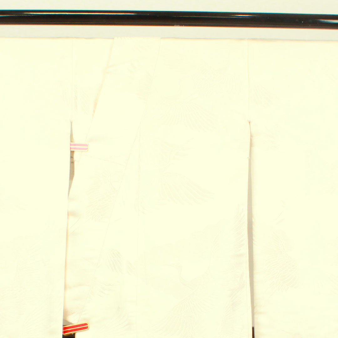 白無垢 身丈190cm 唐織 波 千羽鶴 正絹 Sランク 袷 白系 1110000442911