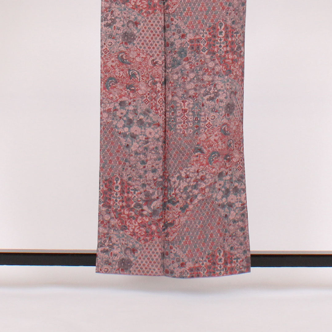 小紋 身丈160cm 裄丈64cm 袷 更紗柄 正絹 Sランク 紫系 1115000202320