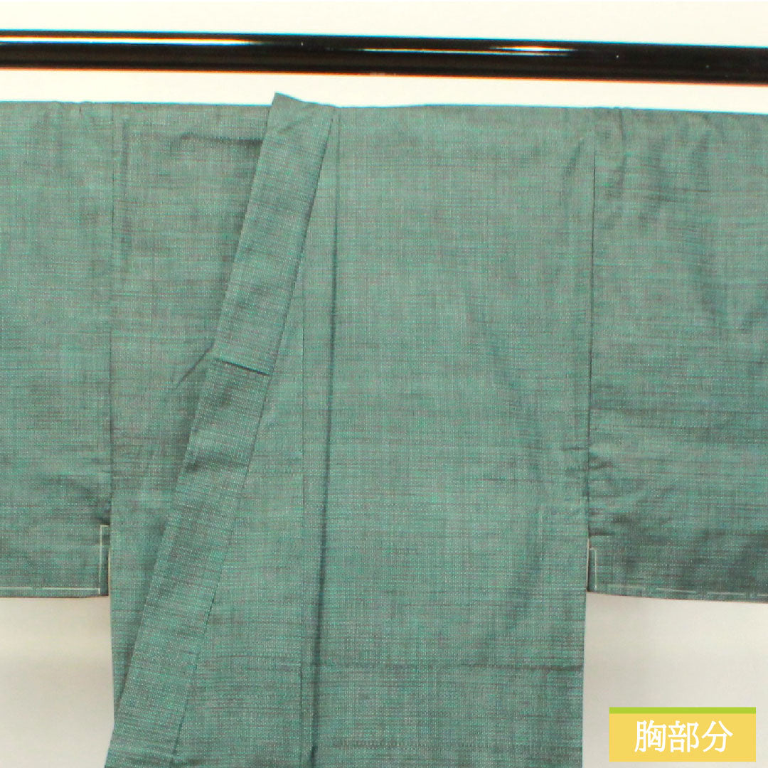 男物 正絹 身丈138cm 裄丈68cm 大島紬 100亀甲 しつけ糸付き 未使用品 Sランク 袷 緑系 1119000702319
