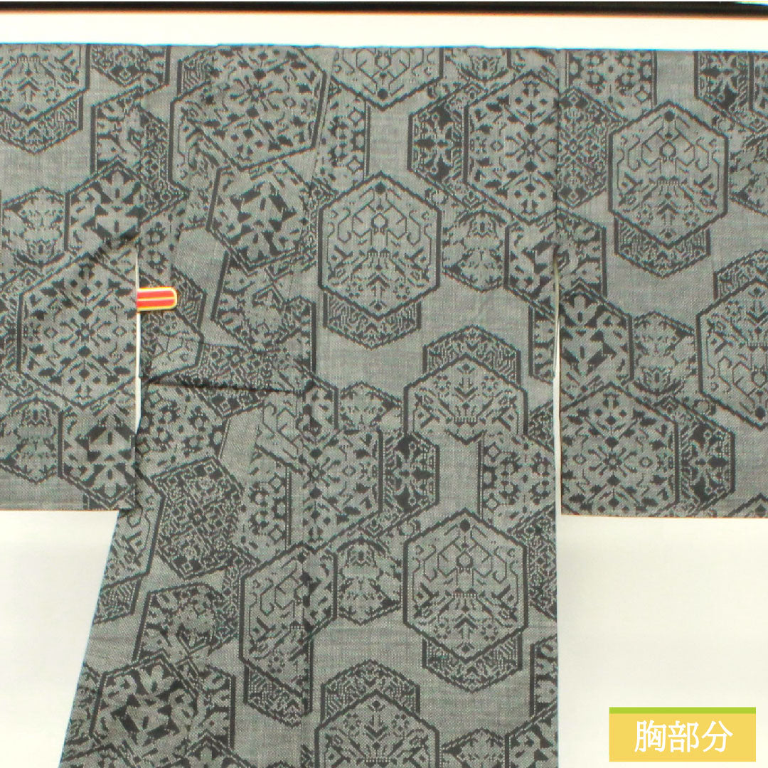 大島紬 正絹 身丈154cm 裄丈63cm 抽象模様 Sランク 袷 黒系 1116003212210